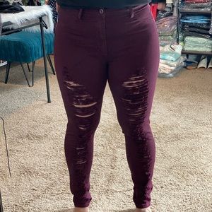 NWOT High Waist Distressed Plum Skinny Jeggings Size 11